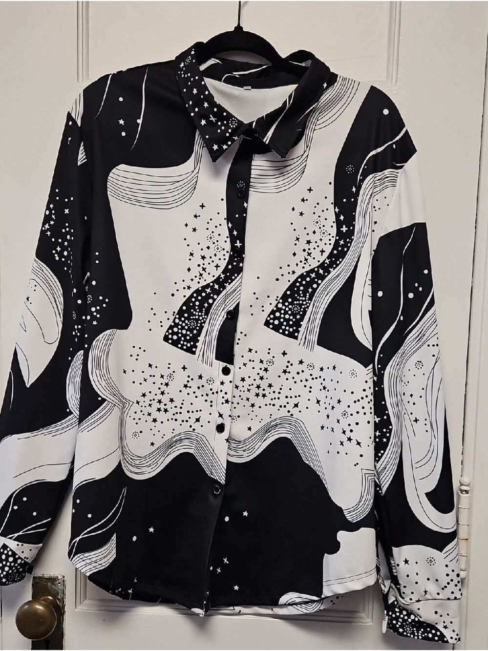 Black & White Starry Wave Disco Button-Up Shirt 3X